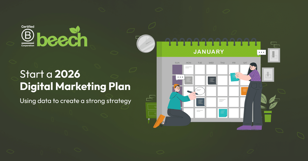 Start a digital marketing plan using data, new blog post from Beech showing a January calendar and planning imagery