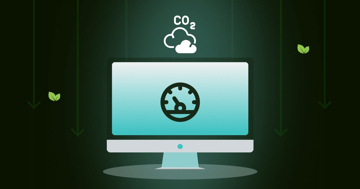 Ethical digital marketing also means measuring environmental impact through carbon reporting, as shown in the screen with a performance monitor and carbon icon.